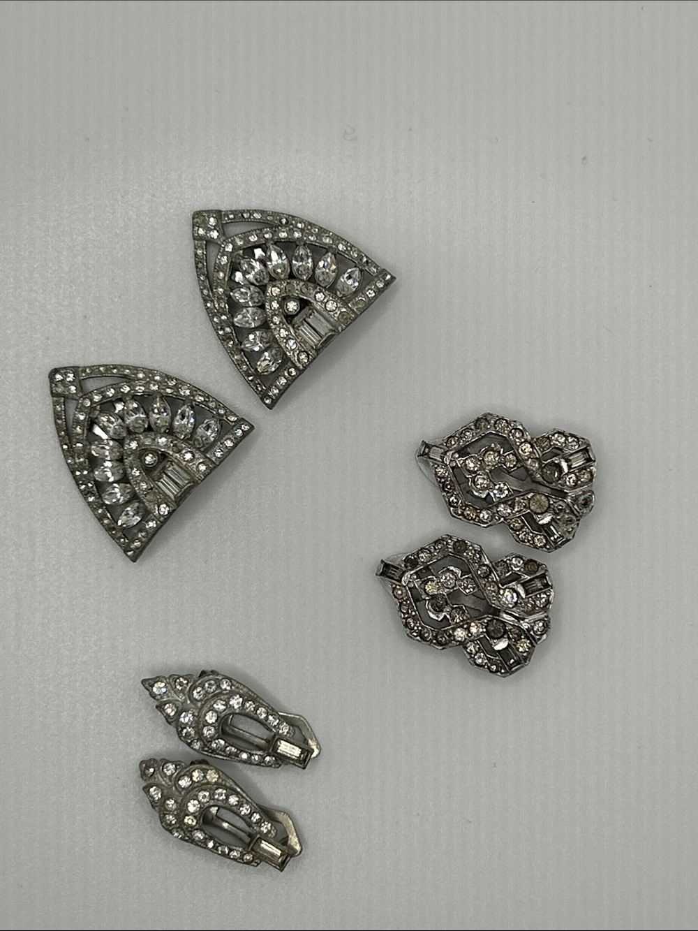 Vintage Silver Tone Crystal shoe/dress clips 3 sets
